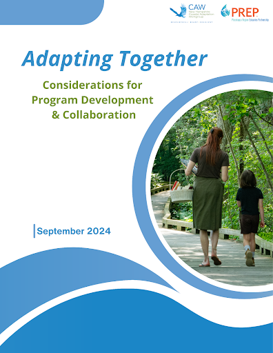 Cover of the Adapting Together Report 2024 featuring the backs of a woman and child walking